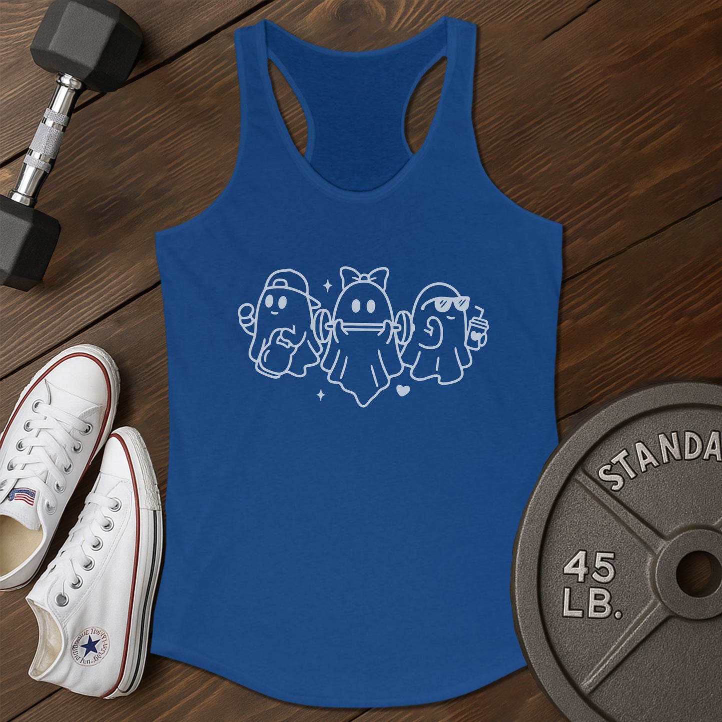 Pink barbell am Tank
