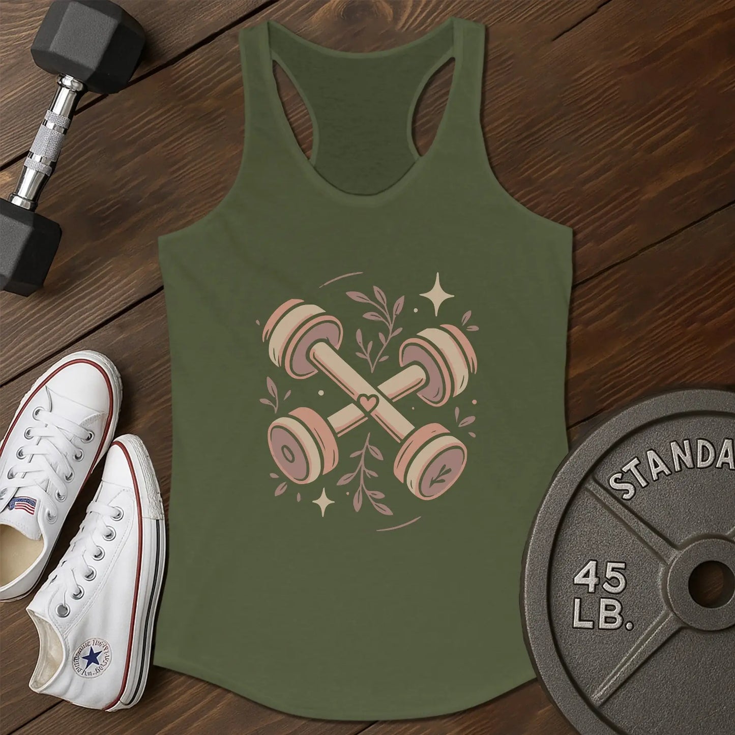 Dumbbell love am Tank - green - dumbbell love AM tank Green.jpg