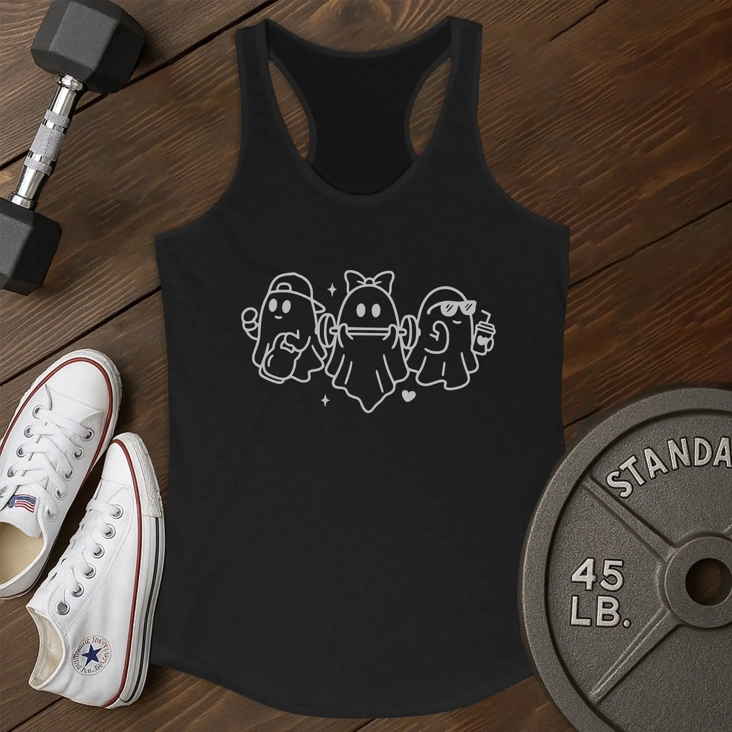 Pink barbell am Tank